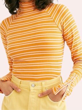 Free People Golden Sunshine Retro stripe mock-neck top